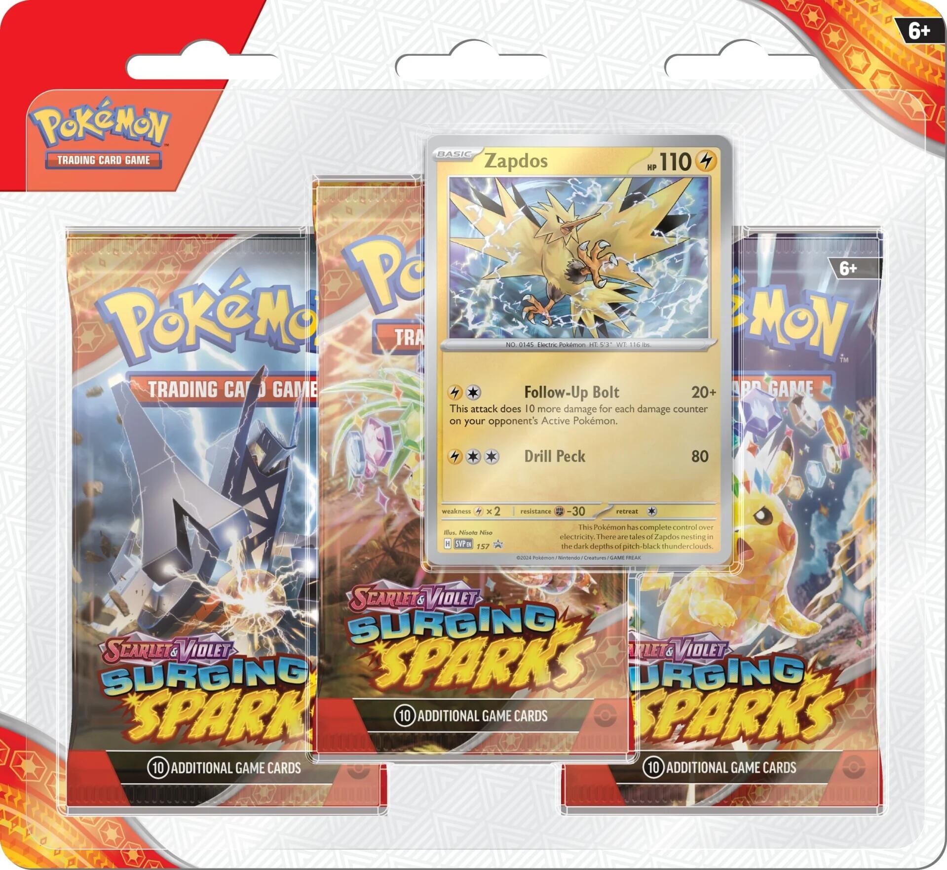 Pre-Order: Scarlet & Violet: Surging Sparks - 3 Pack Blisters (Zapdos)